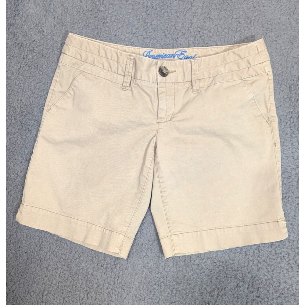 American Eagle Chino Shorts Womens 6 Beige Stretch Casual Preppy Summer